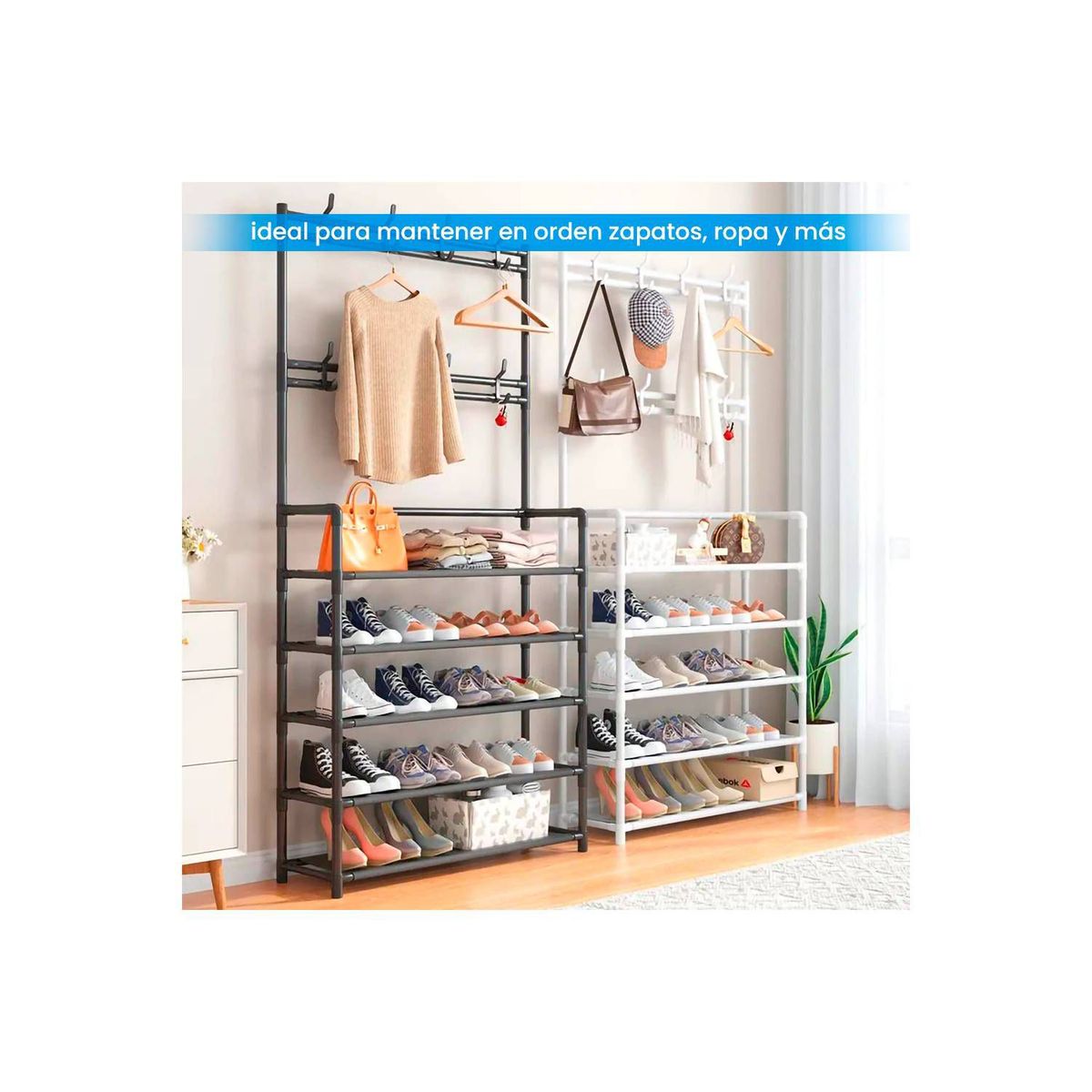 GENERICO - Perchero Organizador Multifuncional con Zapatera de 5 Niveles - Blanco