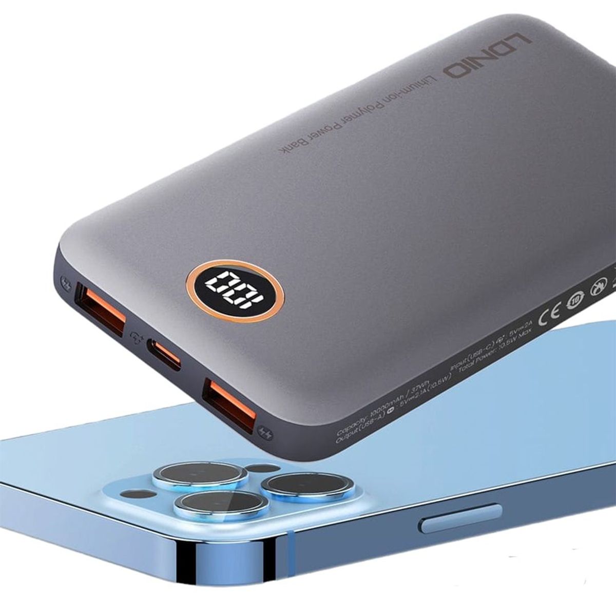 LDNIO - Power Bank10000 mah De Carga Rápida Tipo C Doble USB-A