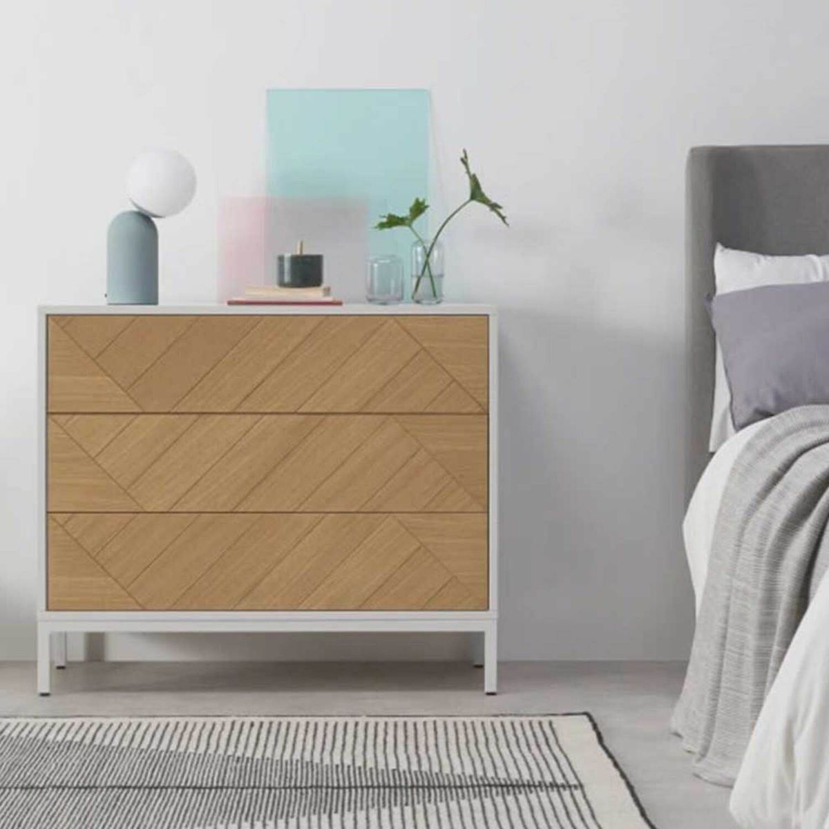 YOLODECORO - Cómoda 3 Cajones Mera Roble y Gris