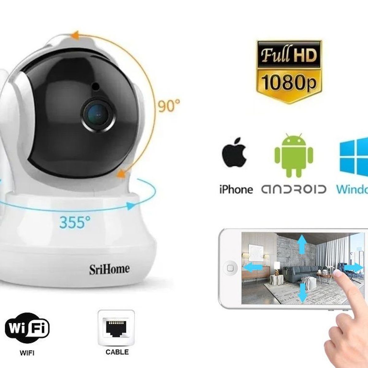 SRIHOME - CÁMARA VIGILANCIA WIFI SENSOR MOVIMIENTO ROBÓTICA AUDIO 128G SRIHOME