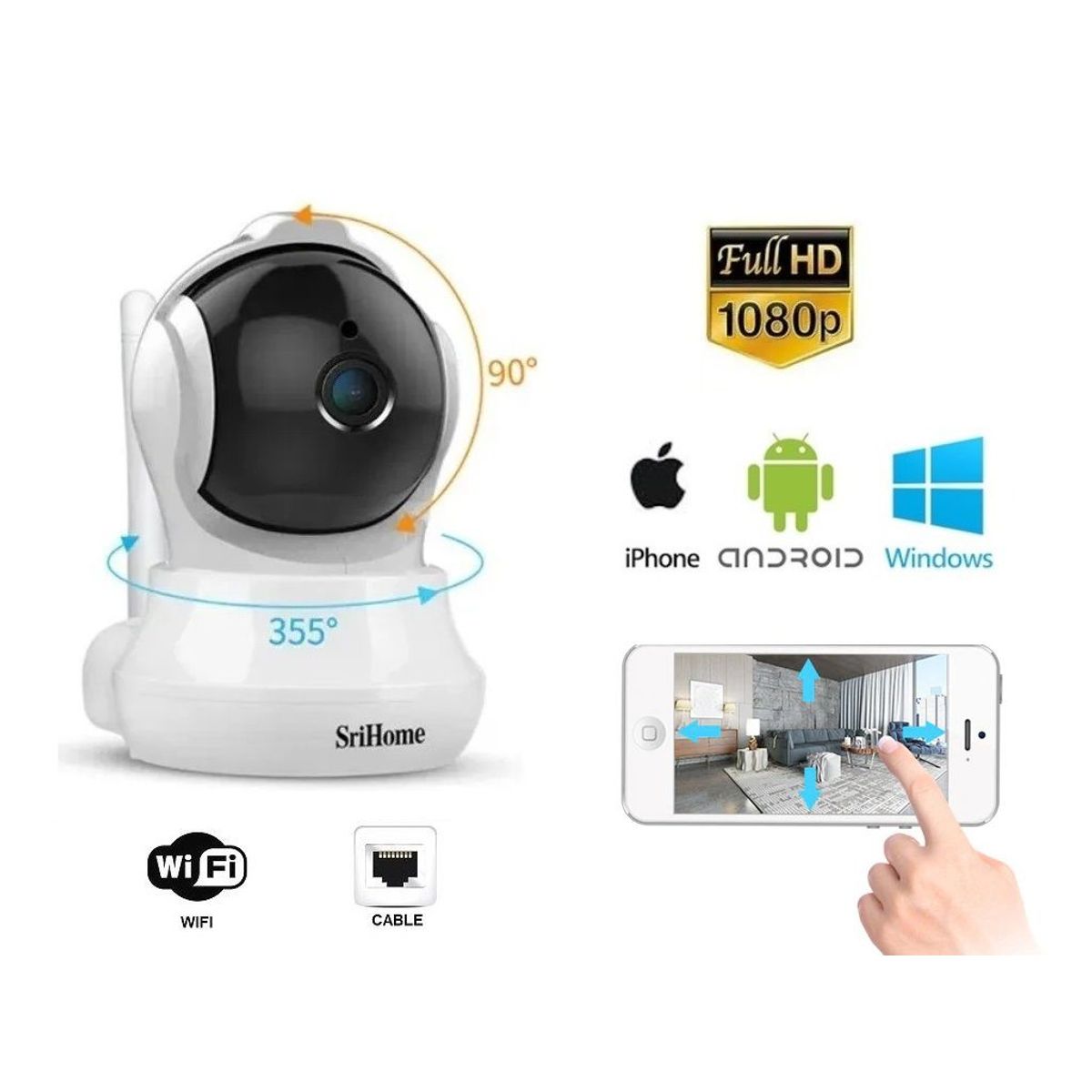 SRIHOME - CÁMARA VIGILANCIA WIFI SENSOR MOVIMIENTO ROBÓTICA AUDIO 128G SRIHOME