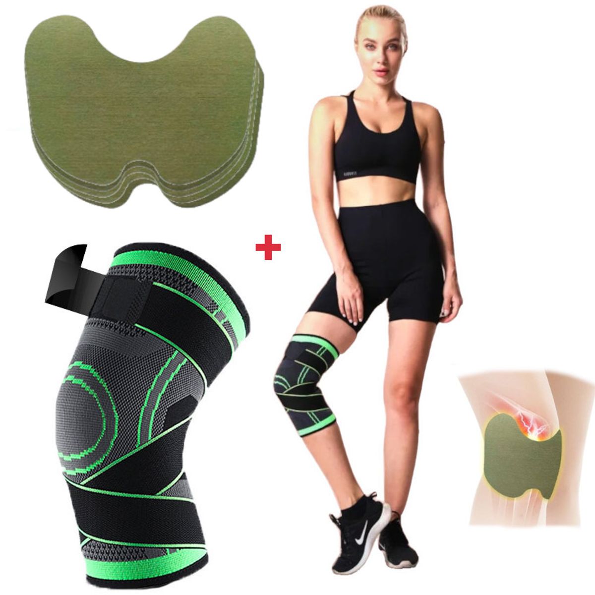 GENERICO - Rodillera + Parches para Dolor Ortopedica Elastica Compresion Gym Entrenamiento Bandas SS2442