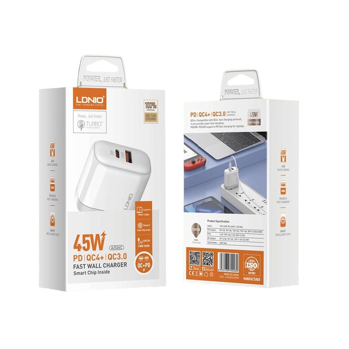 LDNIO - Cargador Ldnio  Fast charging Usb-A y USB-C Dual 45w Para Samsung