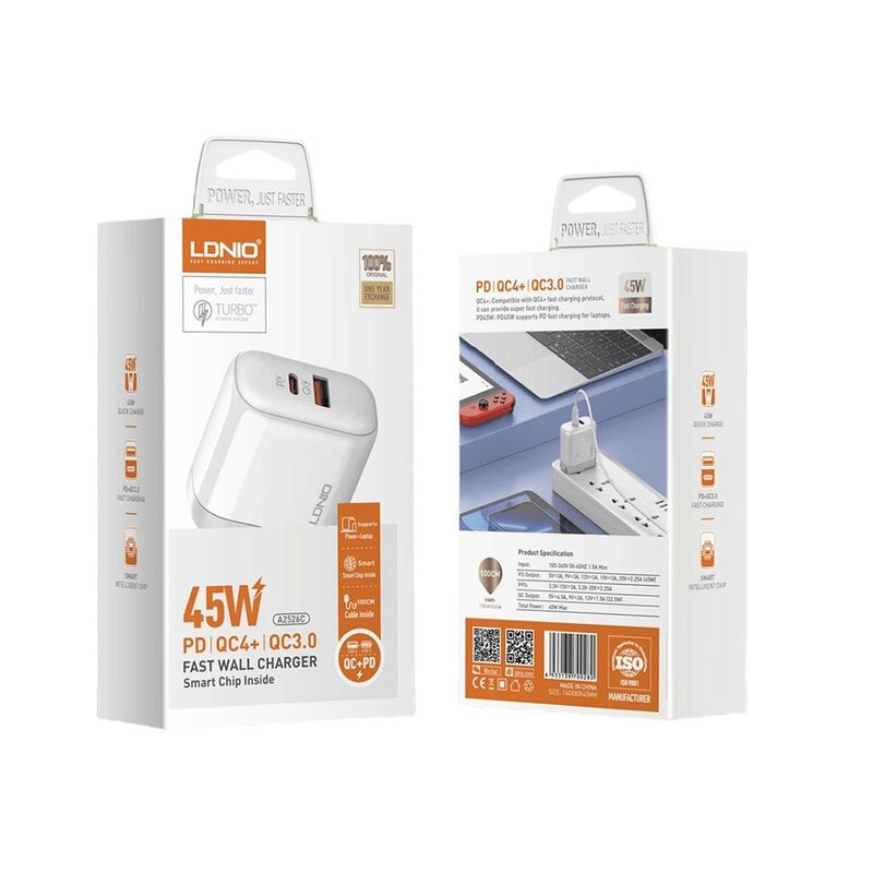 LDNIO - Cargador Ldnio  Fast charging Dual QC-PD 45W