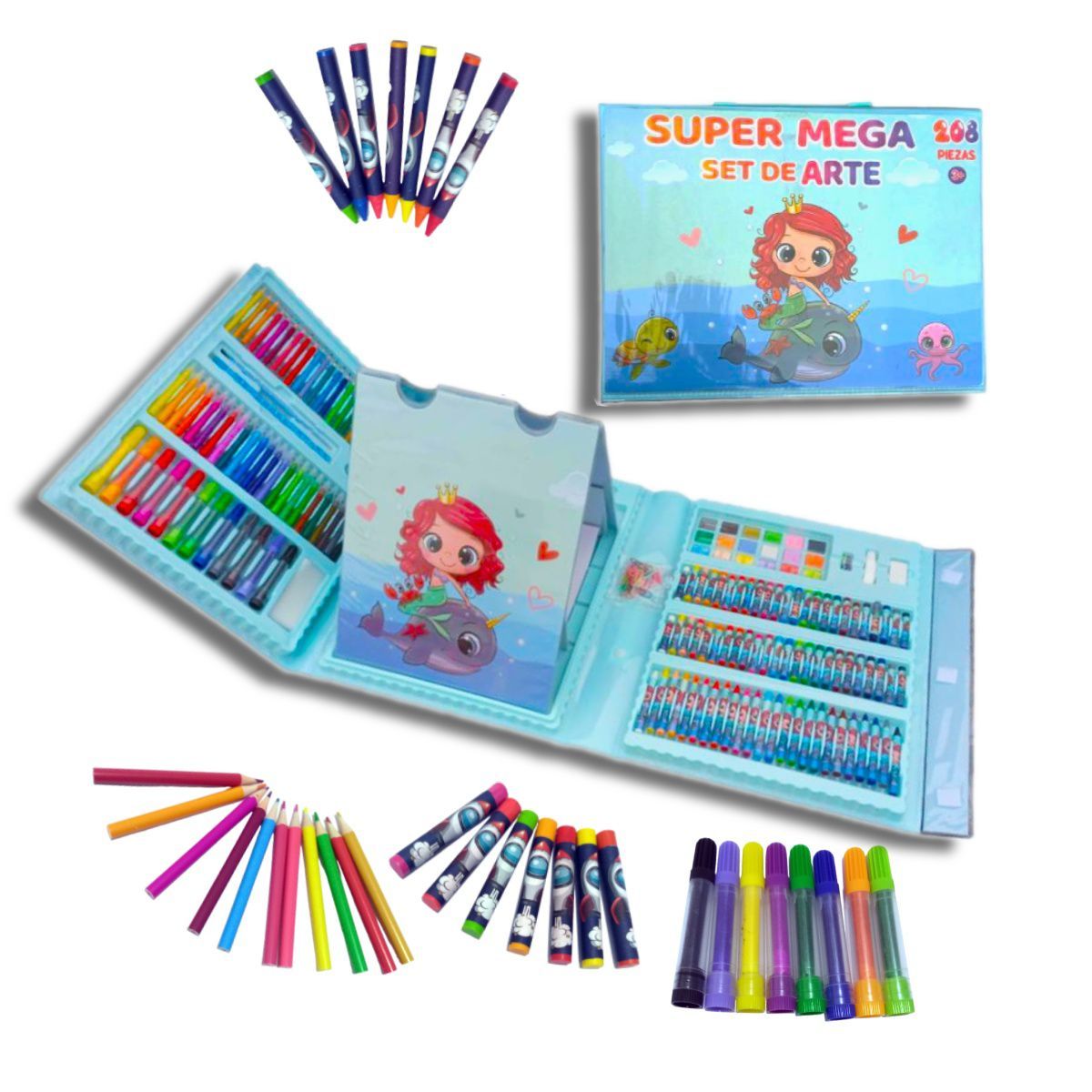 GENERICO - SET DE ARTE SIRENITA DIBUJO PINTURA DE 208 PIEZAS