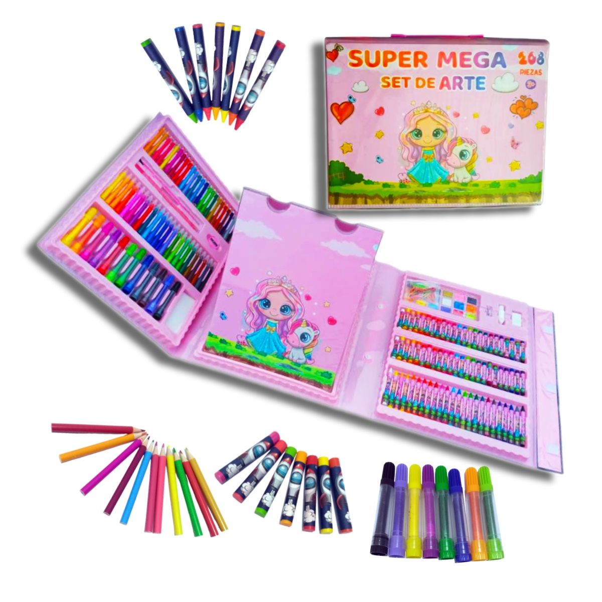 GENERICO - SET DE ARTE PRINCESA DIBUJO PINTURA DE 208 PIEZAS