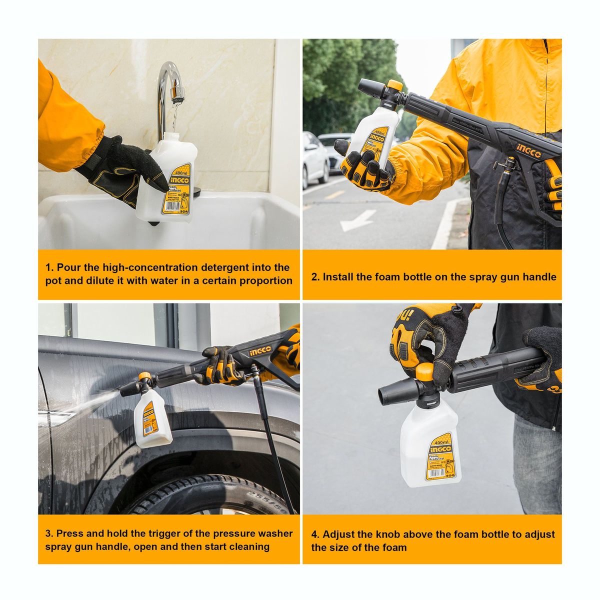 TOTAL TOOLS - HIDROLAVADORA 1400W ELÉCTRICA 130BAR TOTAL SHAMPUNERA 400ML INGCO