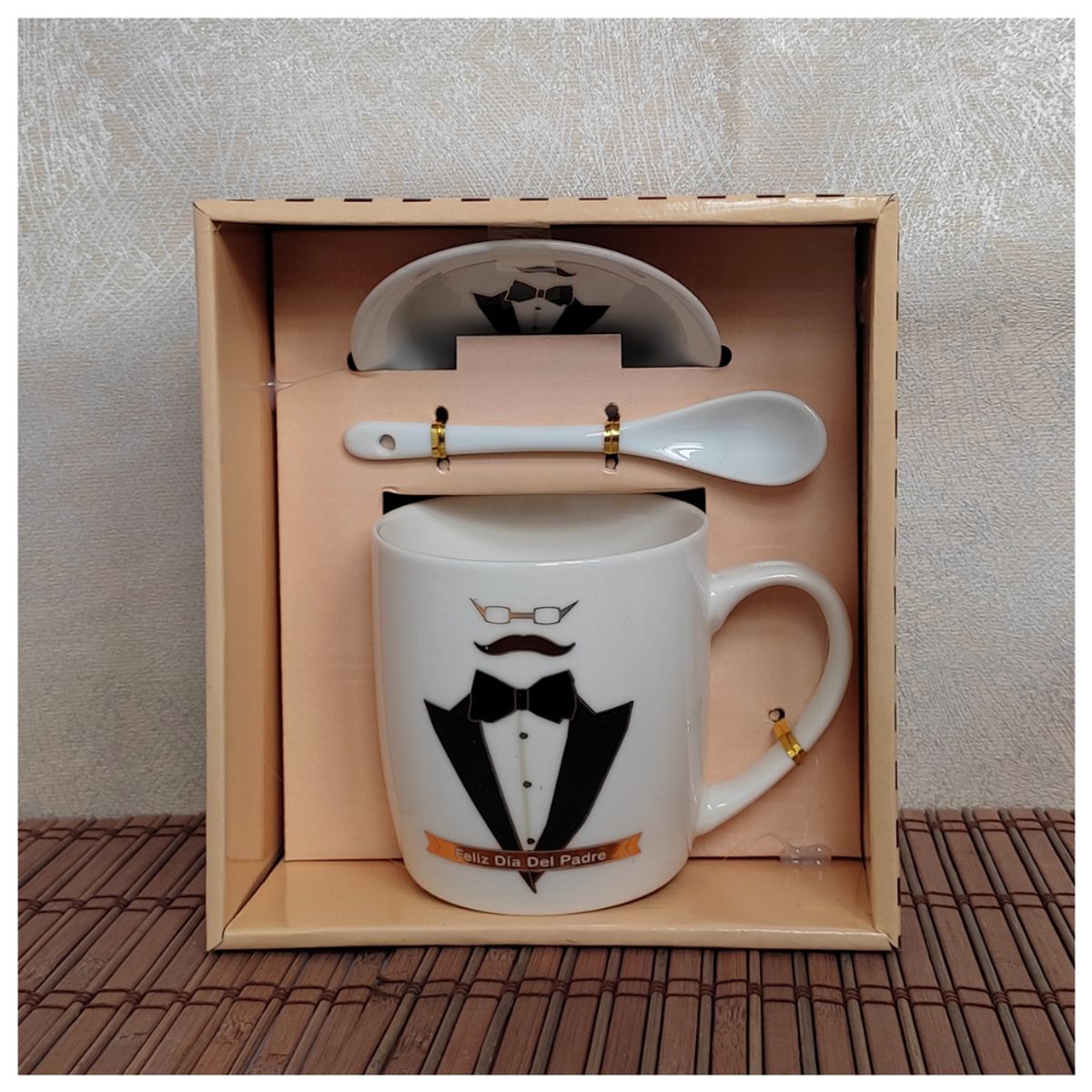 INSPIRA MARKET - Juego de porcelana taza plato y cuchara dia del padre