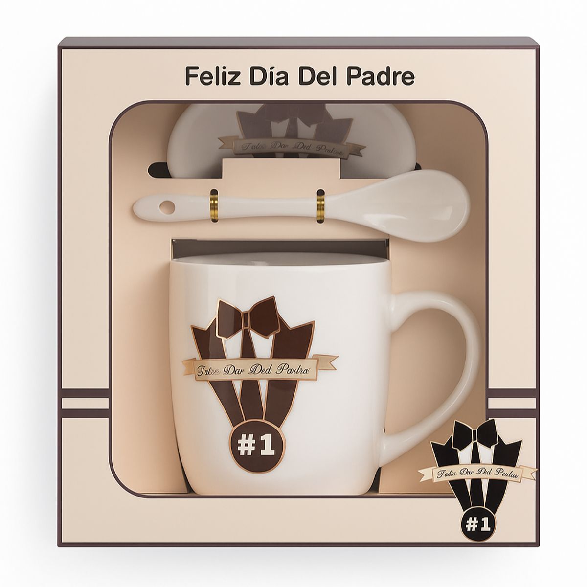 INSPIRA MARKET - Juego de porcelana taza plato y cuchara Feliz dia Papa