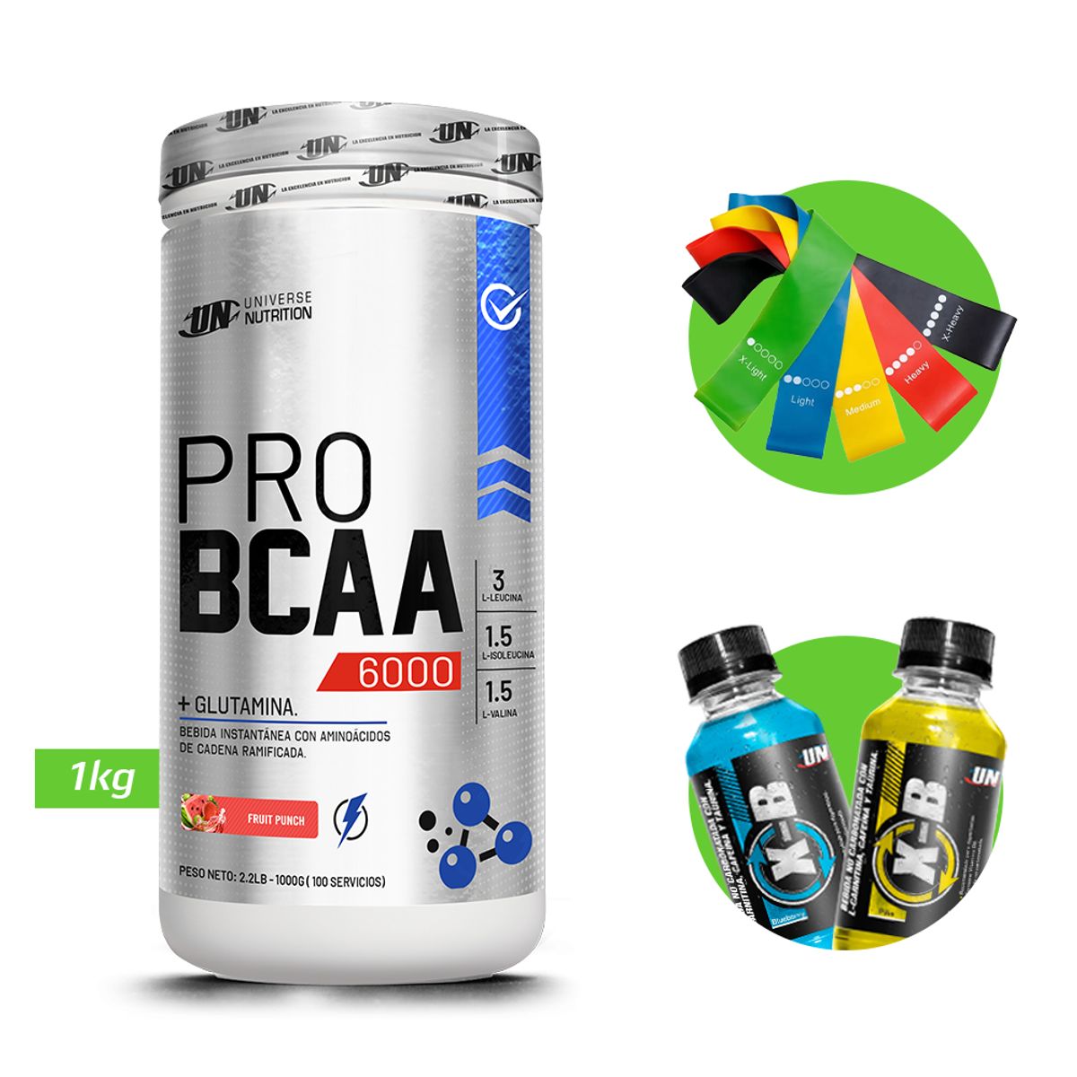 UNIVERSE NUTRITION - Pro Bcaa 1kg Aminoácidos UN Fruit Punch + Regalos