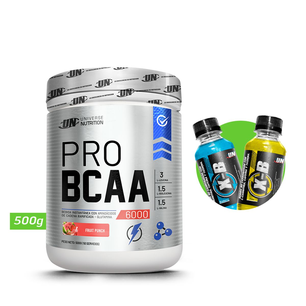 UNIVERSE NUTRITION - Pro bcaa 6000 500gr aminoácidos un fruit punch + regalos