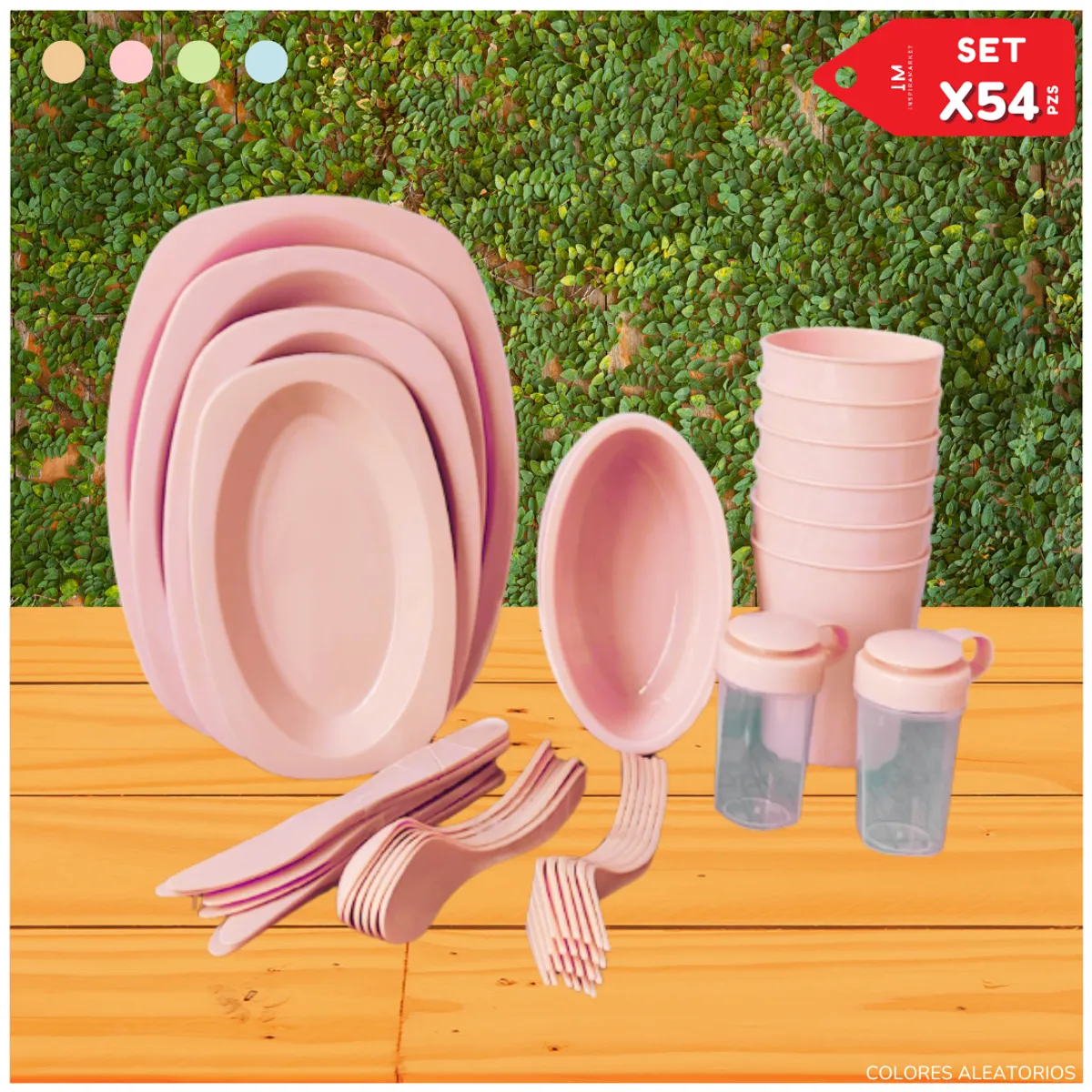 INSPIRA MARKET - Set de vajilla y cubiertos para picnic excursiones x 54 piezas