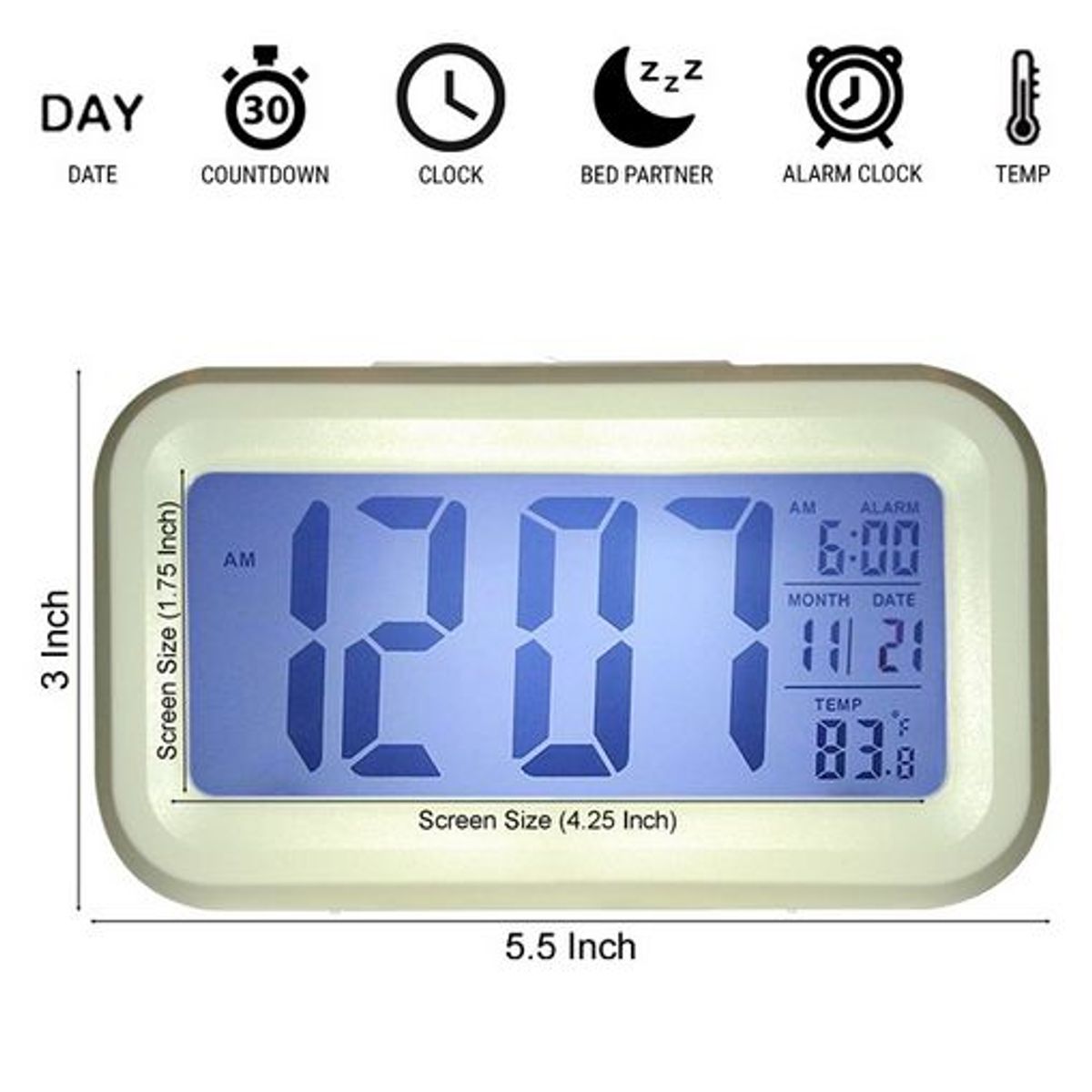 GENERICO - Reloj Despertador C Calendario Temperatura Niños Y Adultos