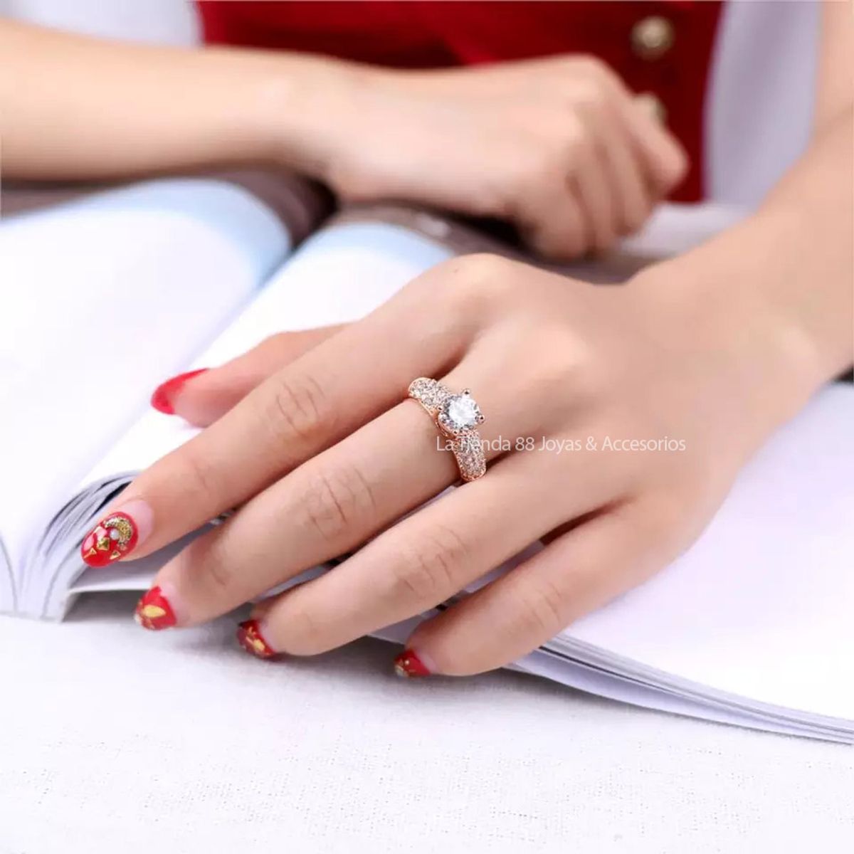 LA TIENDA 88 JOYAS Y ACCESORIOS - La Tienda 88 - Anillo De Compromiso Mujer Enchapado Oro 18k - Rosa
