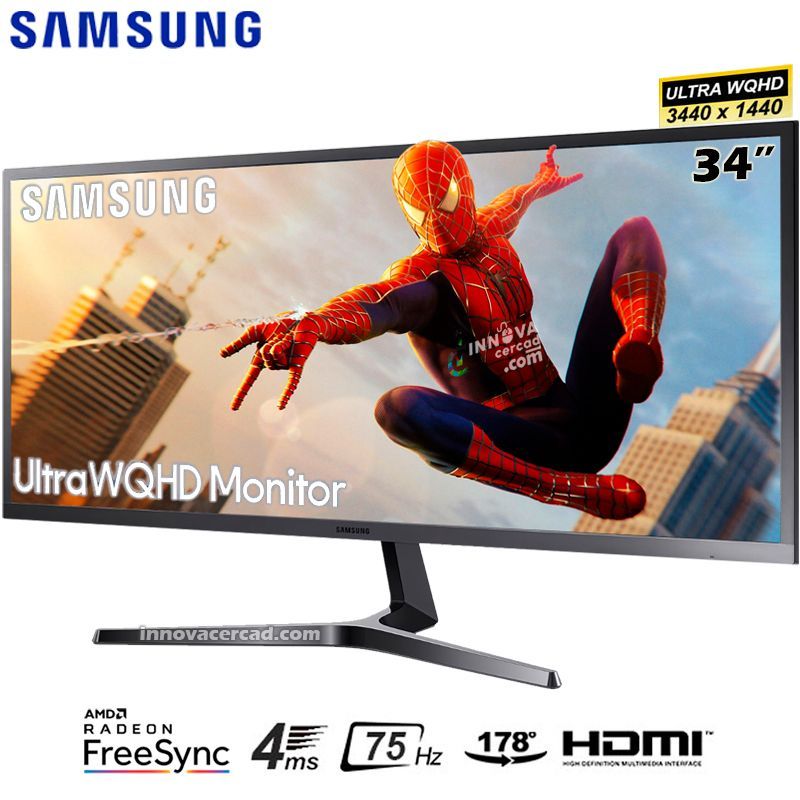 SAMSUNG - Monitor Samsung LS34J550WQLXPE 34 Ultra WQHD 2K, 4MS, 75Hz, FreeSync.