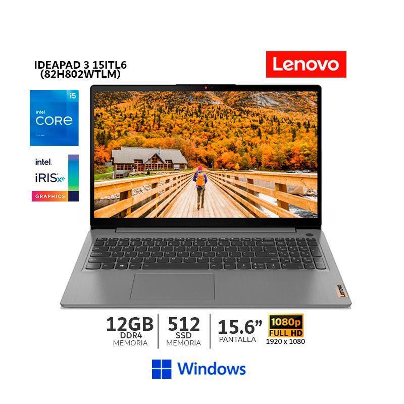 LENOVO - Laptop Lenovo Ideapad 3 15ITL6 Ci5-1155G7, 12Gb DDR4 Bus 3200, 512Gb SSD,15.6" FHD, Wind.-82H802WTLM