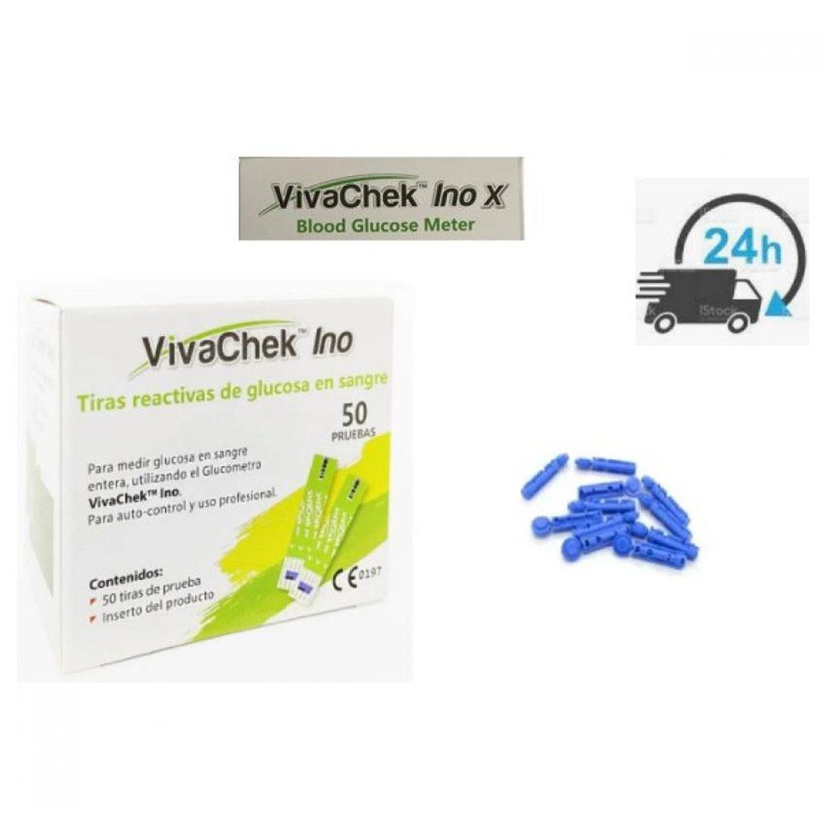 OEM - 50 TIRAS +100 Lancetas de Glucómetro Vivachek ino x