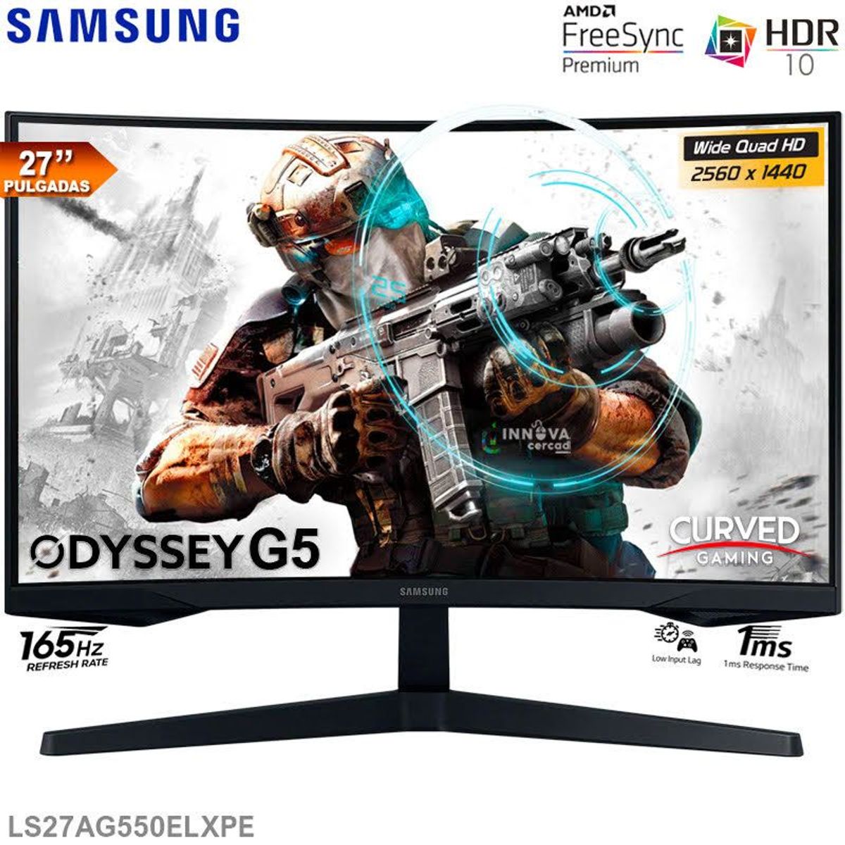 SAMSUNG - MONITOR SAMSUNG ODYSSEY G5 LS27AG550ELXPE 27, 2K  WQHD,165hz, 1Ms, HDR.