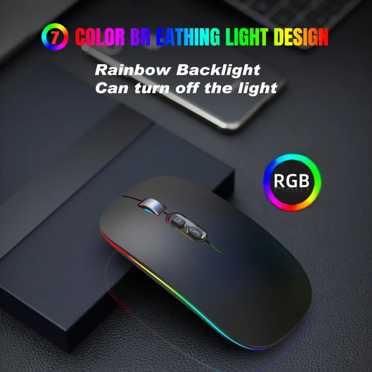 OEM - Mouse Recargable RGB LED Gamer Bluetooth Dual Carga Tipo C - Negro