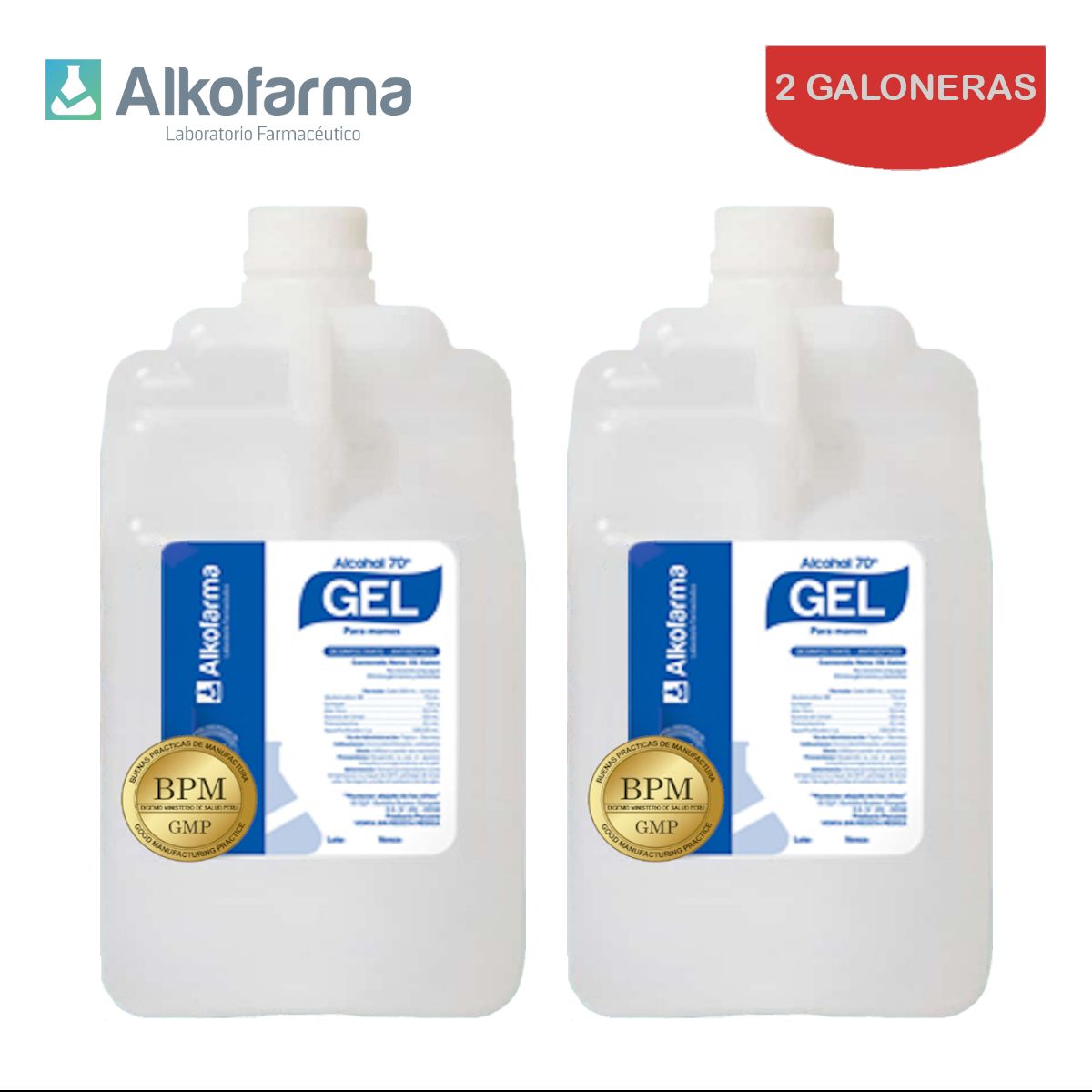 ALKOFARMA - Alcohol en gel 70° galón 4 litros ALKOFARMA. Pack 2 galoneras