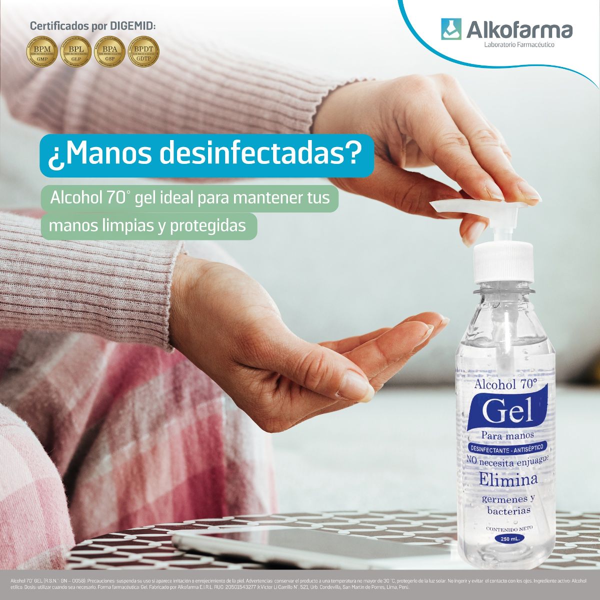 ALKOFARMA - Alcohol en gel 70° galón 4 litros ALKOFARMA. Pack 2 galoneras