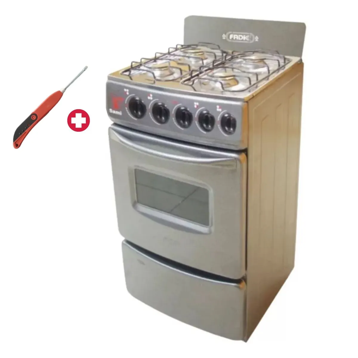 FADIC - COCINA 4 HORNILLAS CON HORNO Y RESPALDAR GRIS MODELO SAMI "20 + ENCENDEDOR DE COCINA