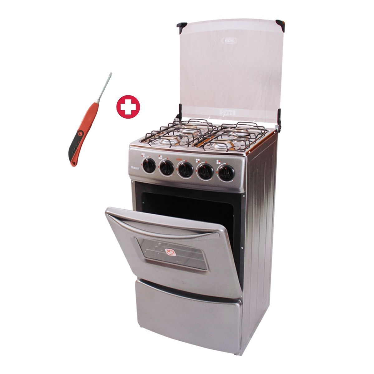 FADIC - COCINA 4 HORNILLAS CON HORNO Y TAPA DE VIDRIO SAMI "20 + ENCENDEDOR DE COCINA