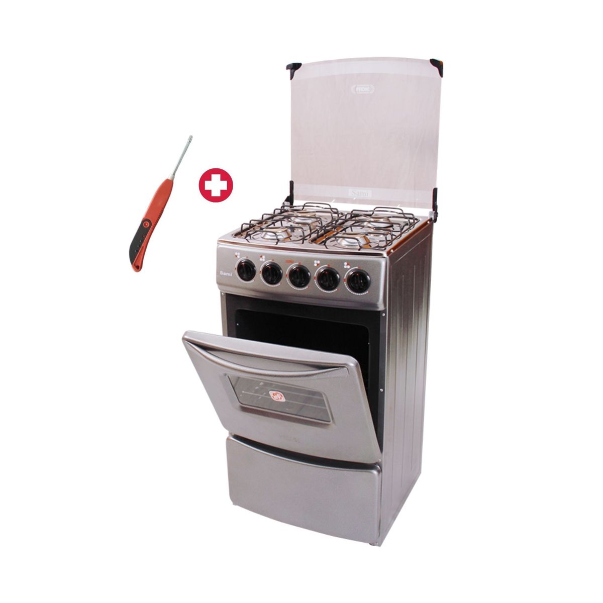 FADIC - COCINA 4 HORNILLAS CON HORNO Y TAPA DE VIDRIO SAMI "20 + ENCENDEDOR DE COCINA