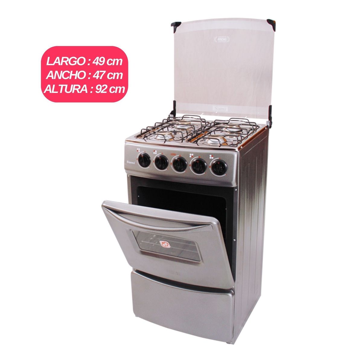 FADIC - COCINA 4 HORNILLAS CON HORNO Y TAPA DE VIDRIO SAMI "20 + ENCENDEDOR DE COCINA