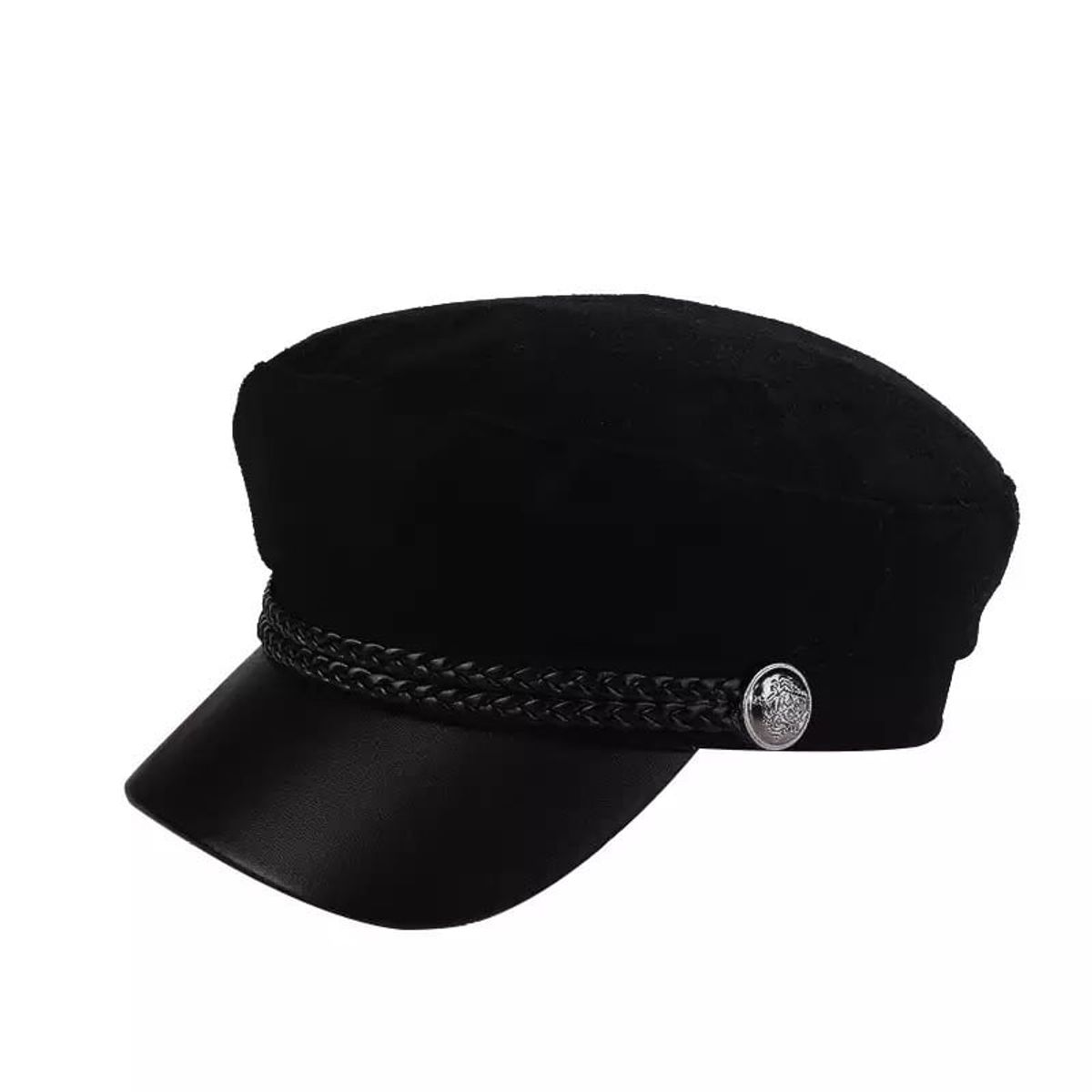KAST PE - Gorra Boina Militar Inglesa Mujer Pana Cuerina - Negro