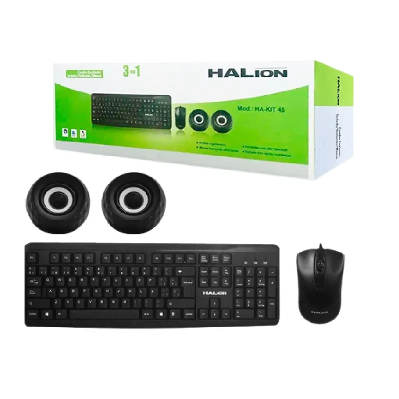 HALION - Combo Kit 3 En 1 Teclado Mouse Y Parlantes Halion Usb Ha-kit45