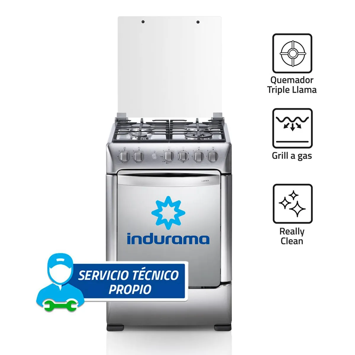 INDURAMA - Cocina a Gas Indurama 4 Hornillas Florencia Zafiro Triple llama- Grill - Croma