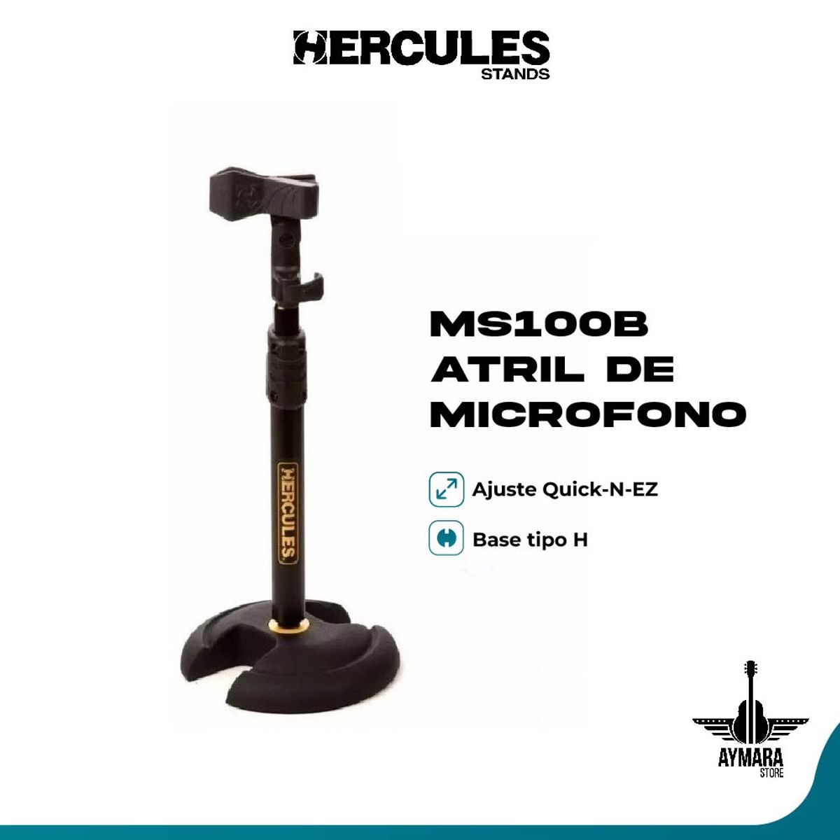 HERCULES - HERCULES MS100B ATRIL DE MICROFONO BASE H CLIP EZ