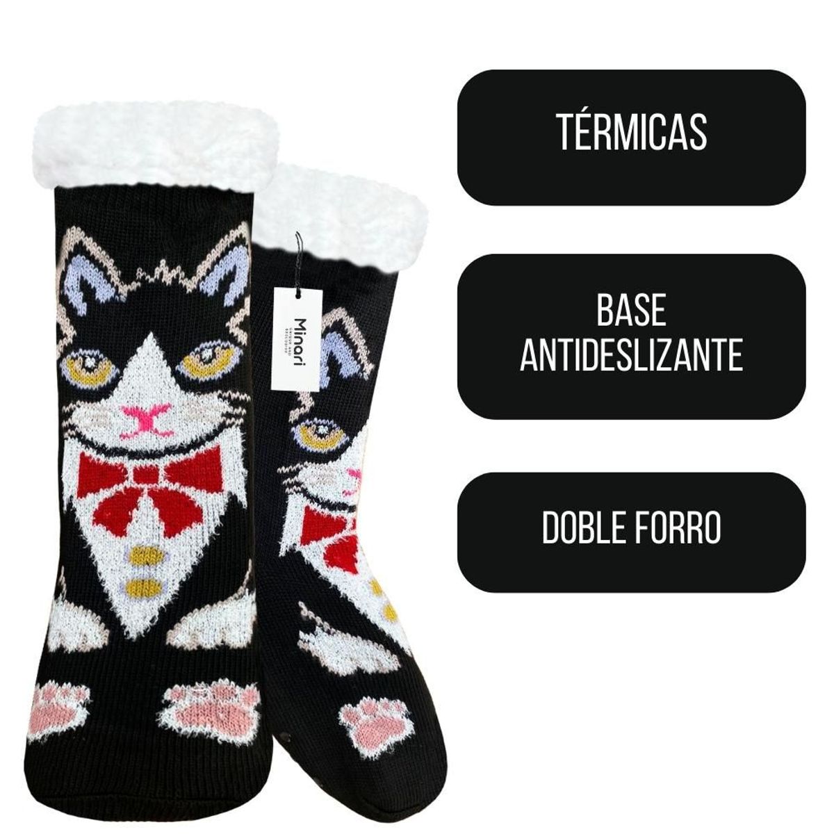 MINARI - Medias Térmicas de Carnero Antideslizantes Doble Forro Gatito NG G2339