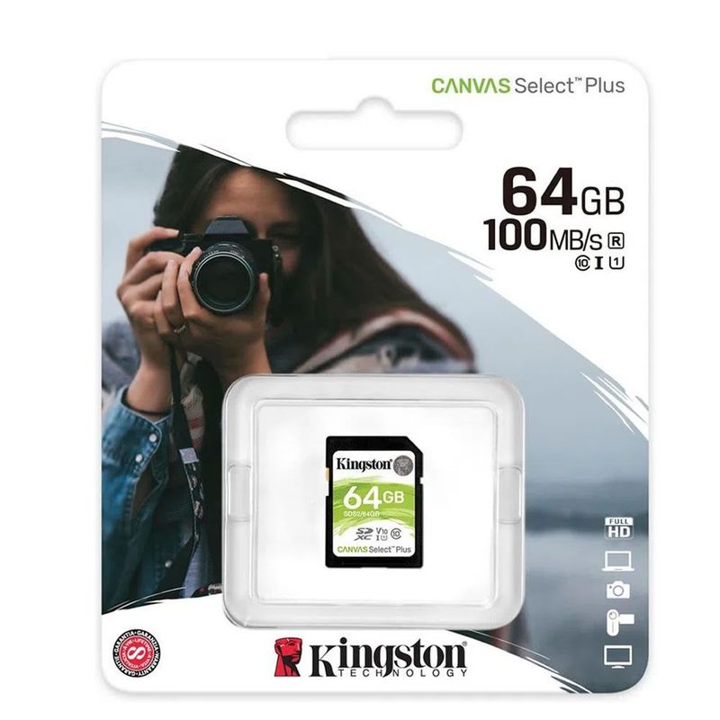 KINGSTON - Memoria SD 64GB Kingston Canvas Selet Plus 100Mbs UHS-I