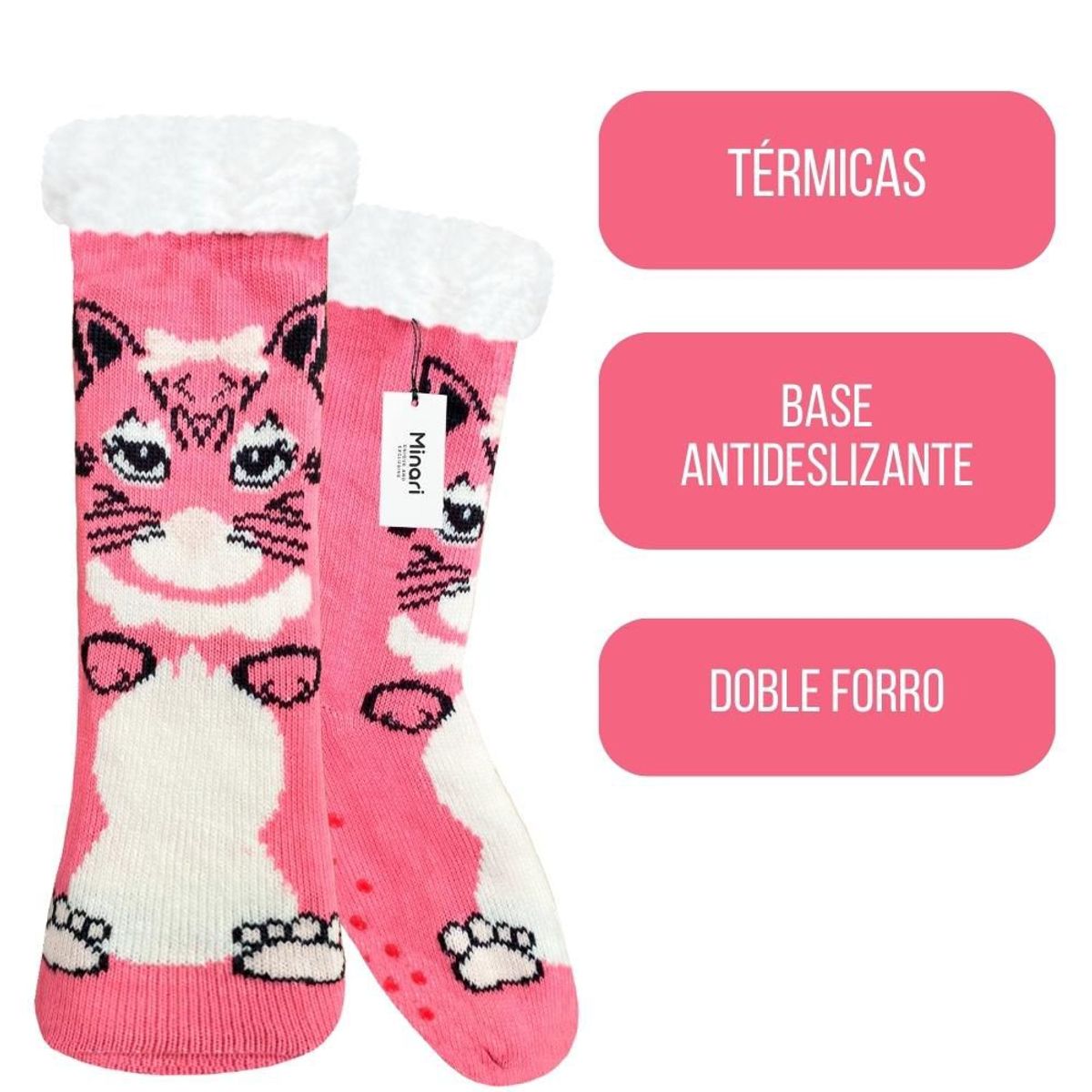 MINARI - Medias Térmicas de Carnero Antideslizantes Doble Forro Gatito RS G2339