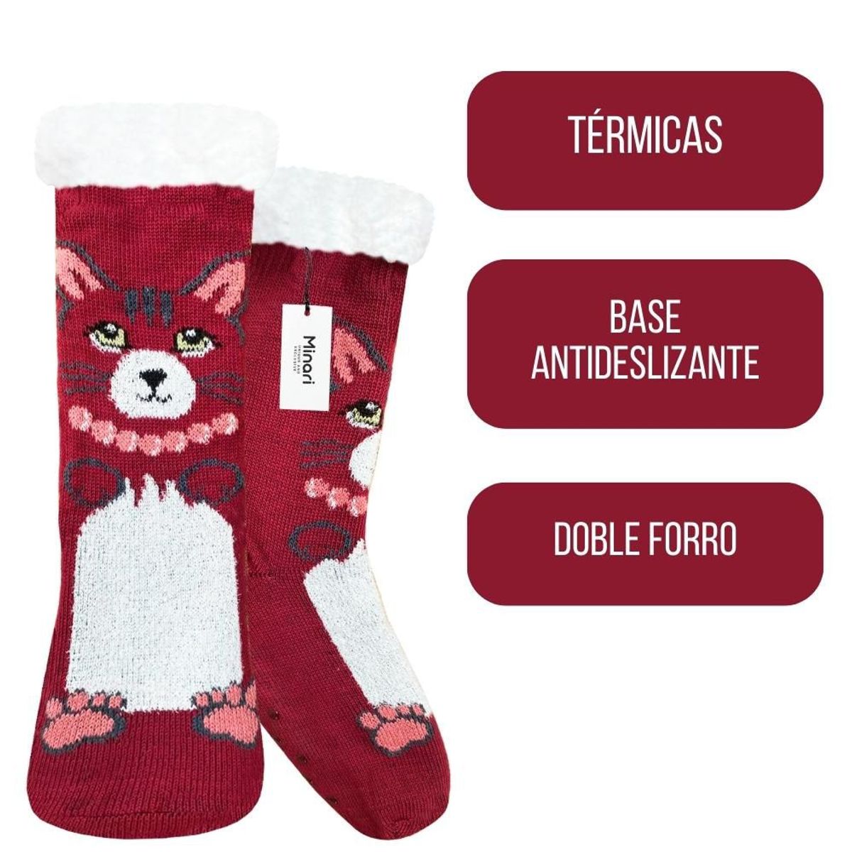 MINARI - Medias Térmicas de Carnero Antideslizantes Doble Forro Gatito GD G2339