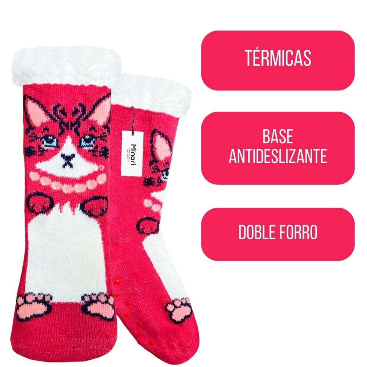 MINARI - Medias Térmicas de Carnero Antideslizantes Doble Forro Gatito FC G2339
