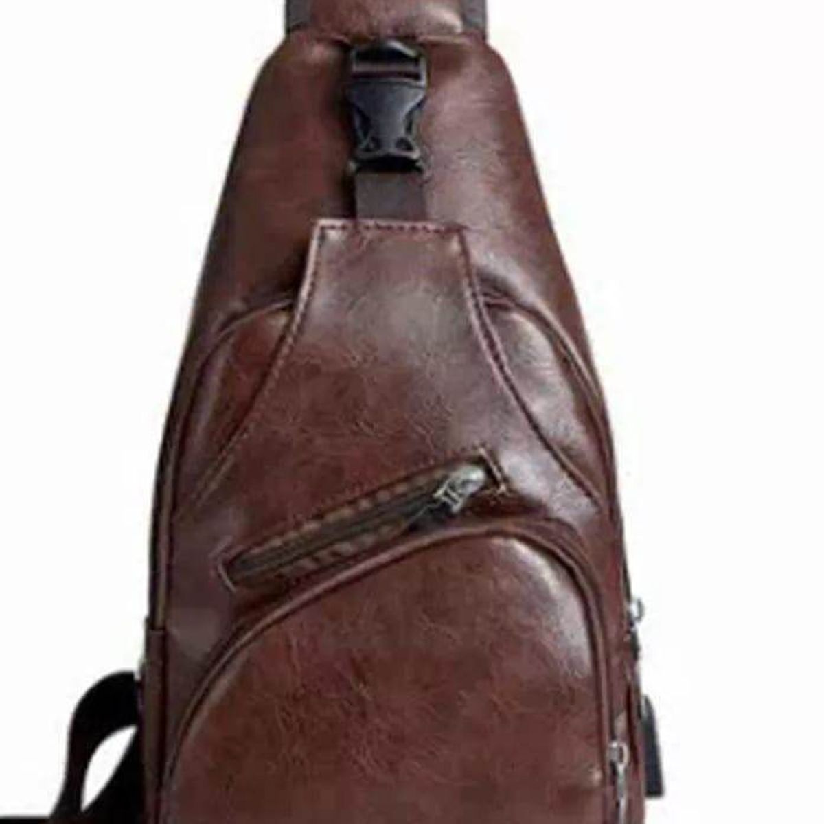 GENERICO - Mochila Bandolera de Pecho Cuero USB de Hombre Celular Morral Marron