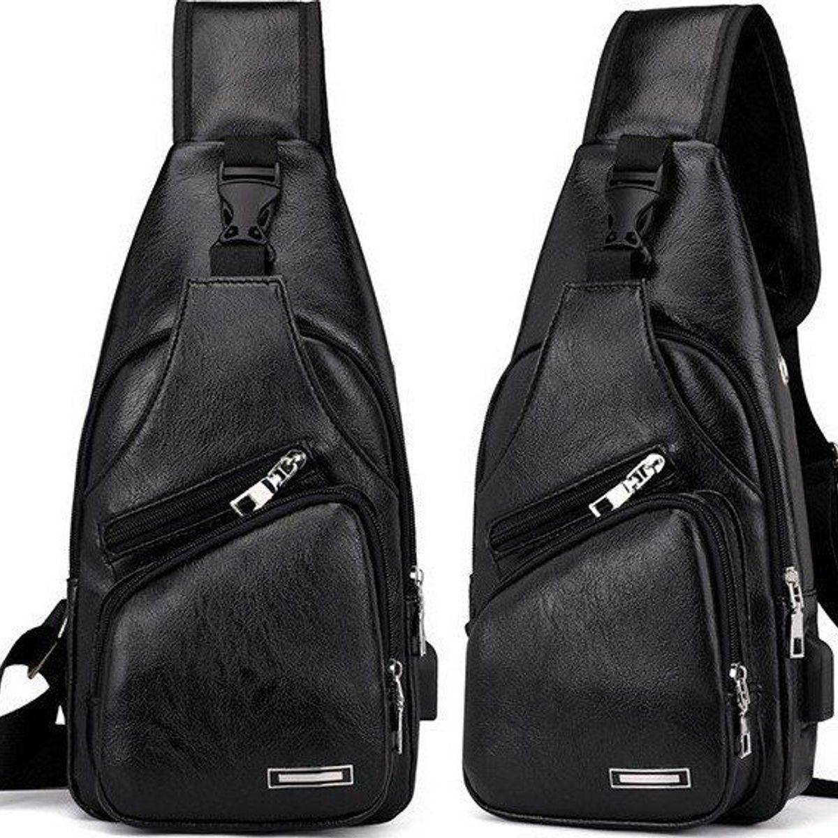 GENERICO - Bandolera Cruzada de Pecho Cuero USB de Hombre Celular Morral Negro