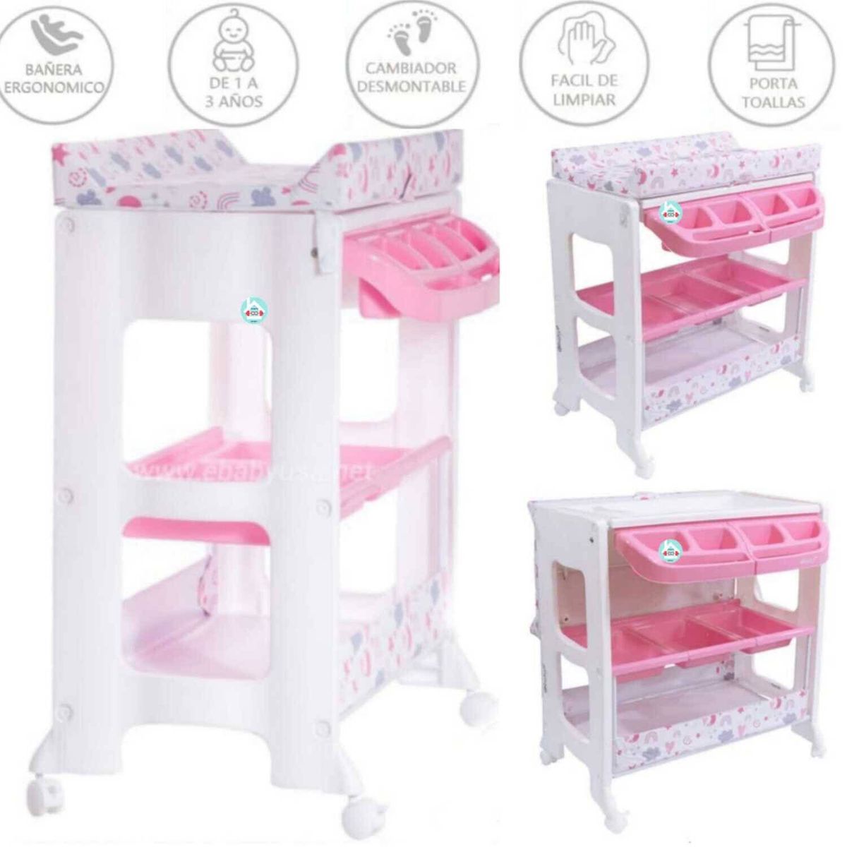 EBABY - Bañera Cambiador Natiel ROSADO ESTRELLA