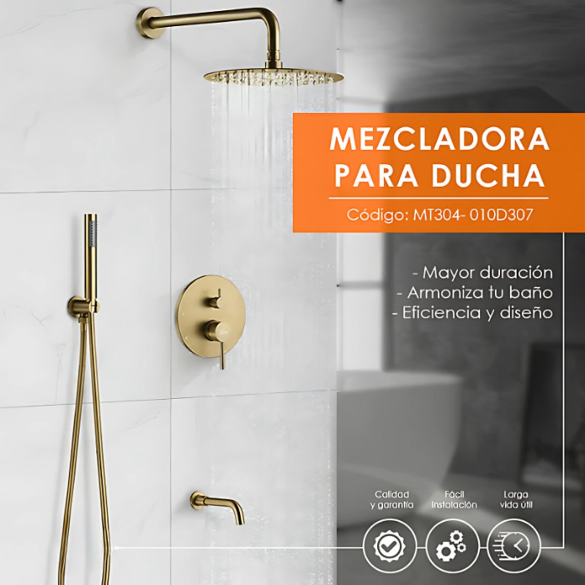 XM - MEZCLADORA PARA DUCHA Y TINA DORADO REDONDO MT304- 010D307