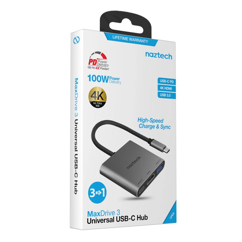 NAZTECH - Cargador  Naztech MaxDrive 3 Universal USB-C Hub Space Gray