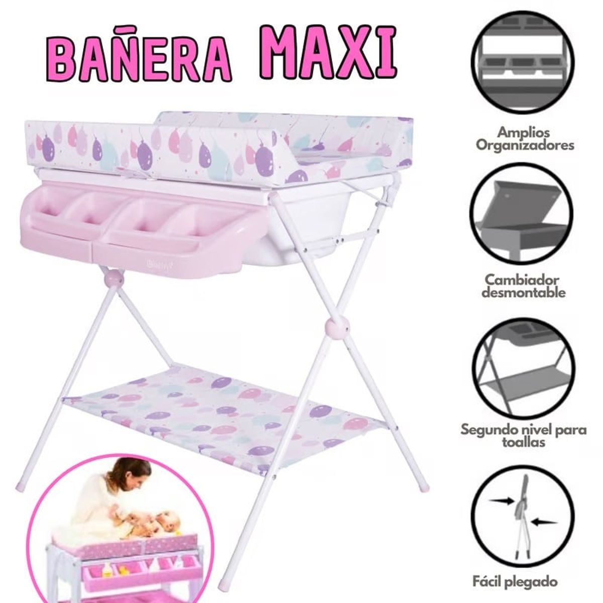 EBABY - Bañera Cambiador Maxi 830 Rosado