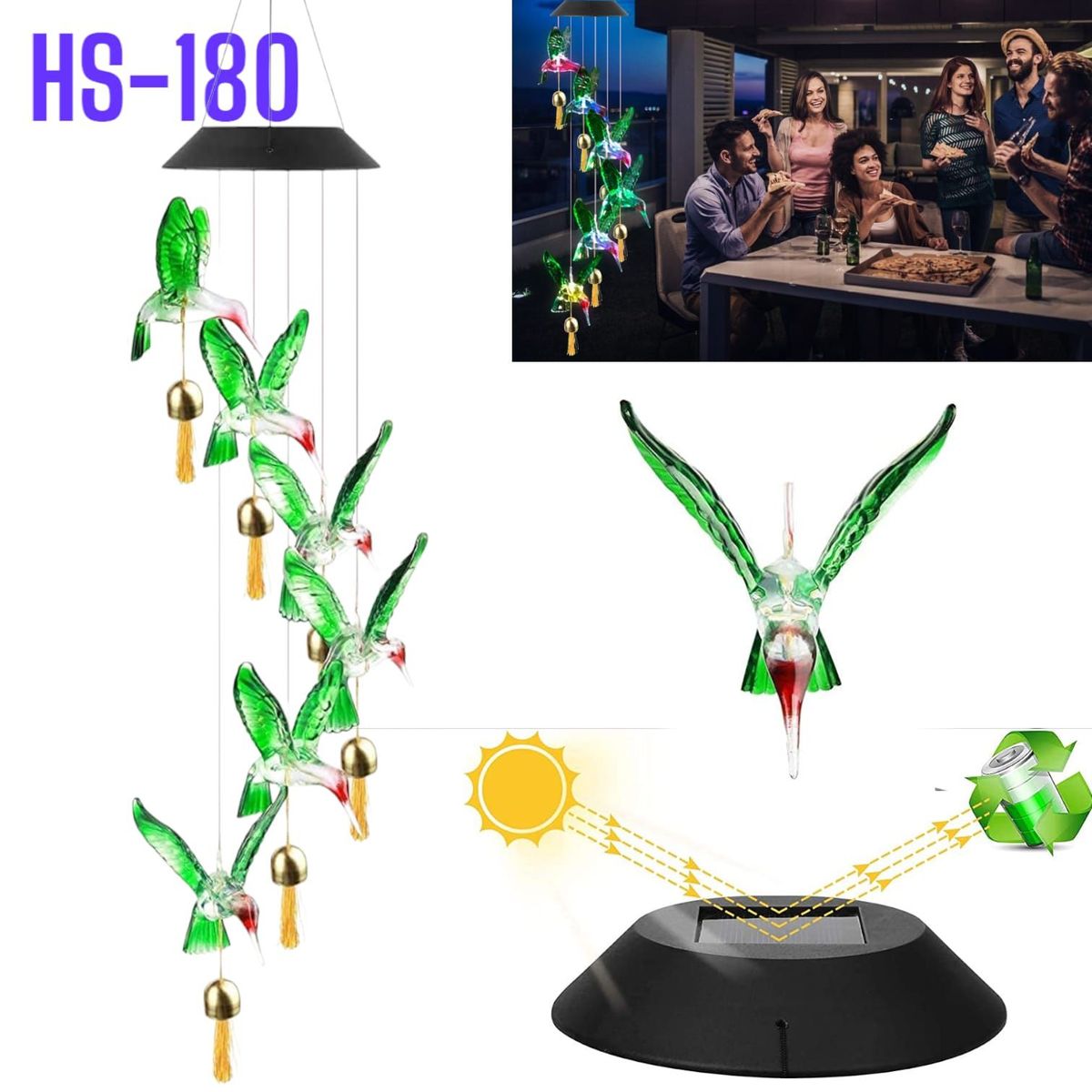 OEM - Luz Solar para Jardín de 6 Colibrí RGB Recargable