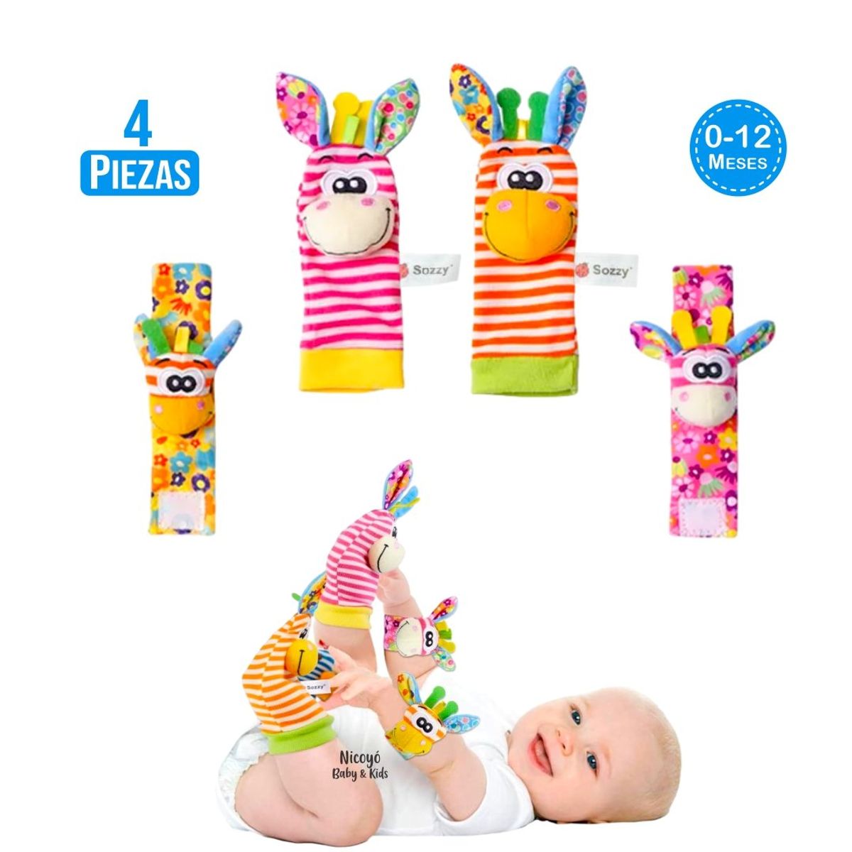 BABY - Set de Estimulación Bebé NIÑA: 2 Medias y 2 Muñequeras