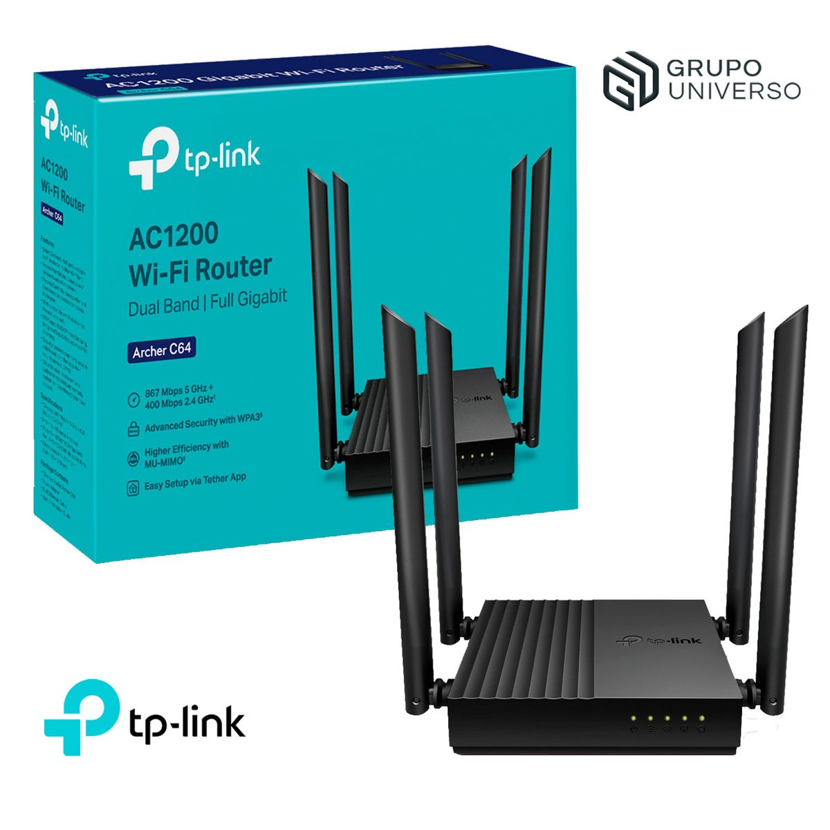 TP LINK - Router Archer C64 Tp-Link MU-MIMO 5 GHz 2,4 GHz AC1200