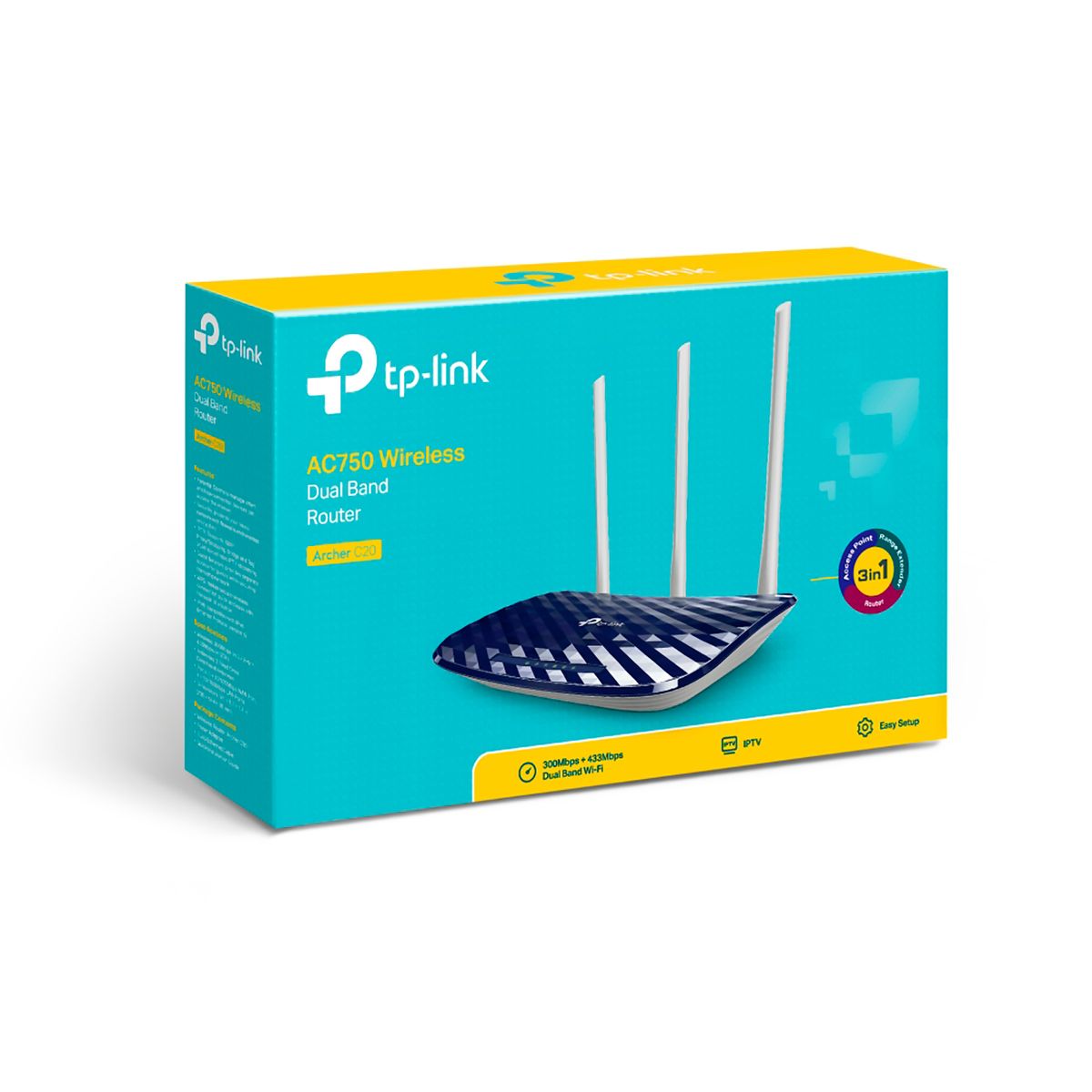 TP LINK - Archer C20 TP-Link Router Inalámbrico AC750 Doble Banda 5 GHz 2,4 GHz