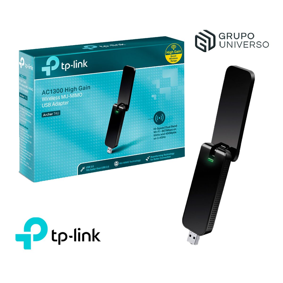 TP LINK - Archer T4U TP-Link Adaptador Usb Inalámbrico 2 Bandas Ac1300