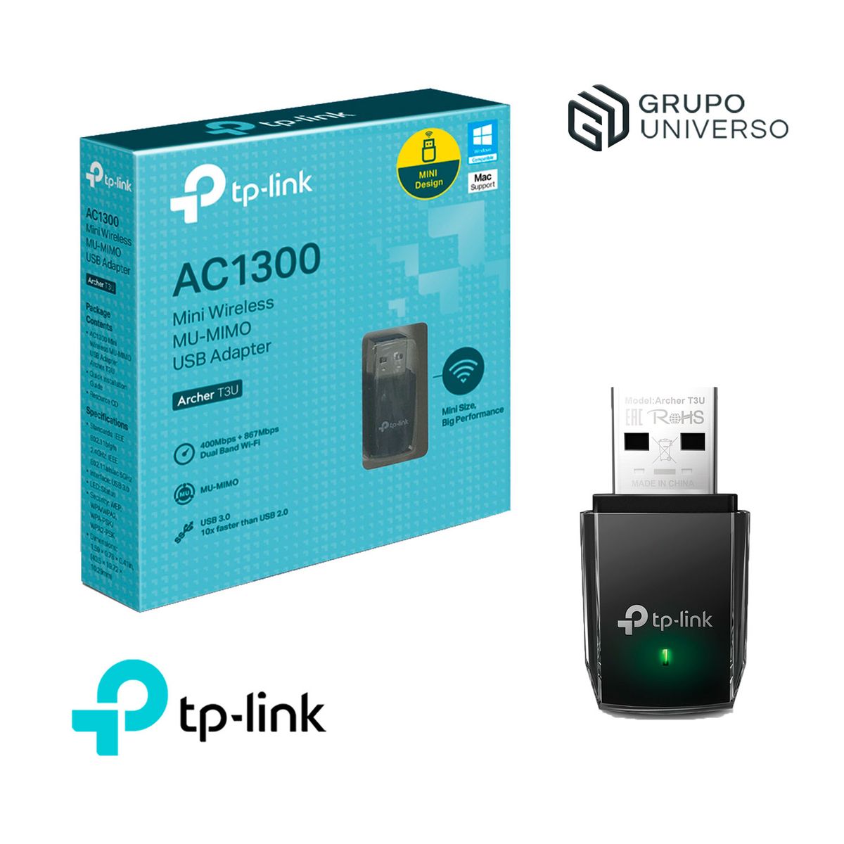 TP LINK - Archer T3U TP-Link Adaptador Usb Inalámbrico 2 Bandas Ac1300